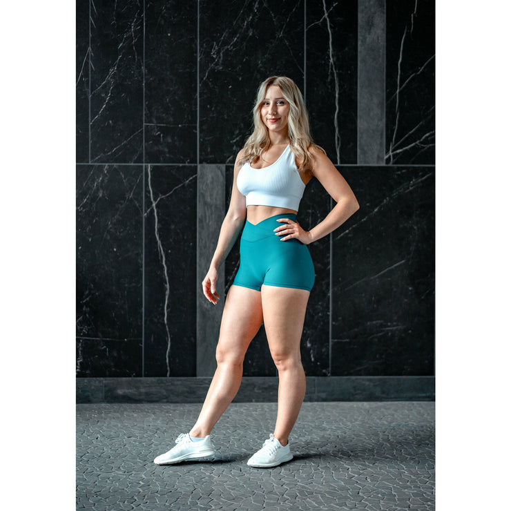 High Waisted Crossover Teal Shorts